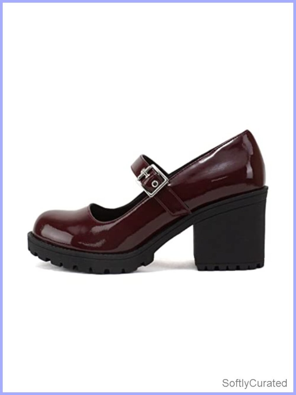 Mary Jane Round Toe Mid Chunky Block Heel Lug Sole Pump Adjustable Strap